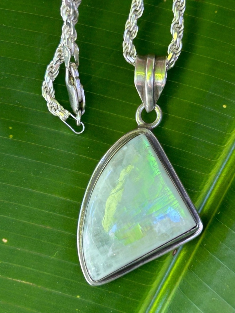 Vintage sterling silver bold heavy big moonstone pendant necklace not scrap
